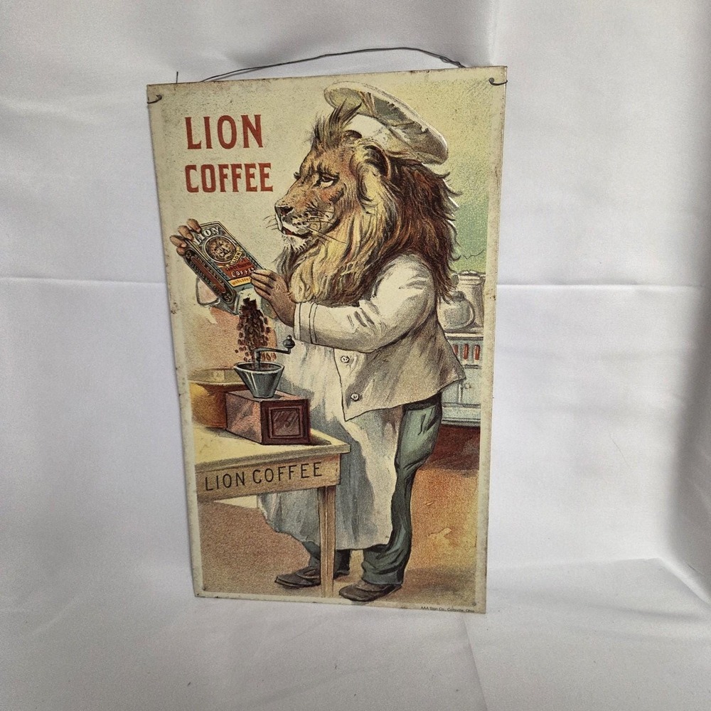 1980's Lion Coffee Metal Sign Vintage Rare Hawaiian Starbucks AAA Sign Co